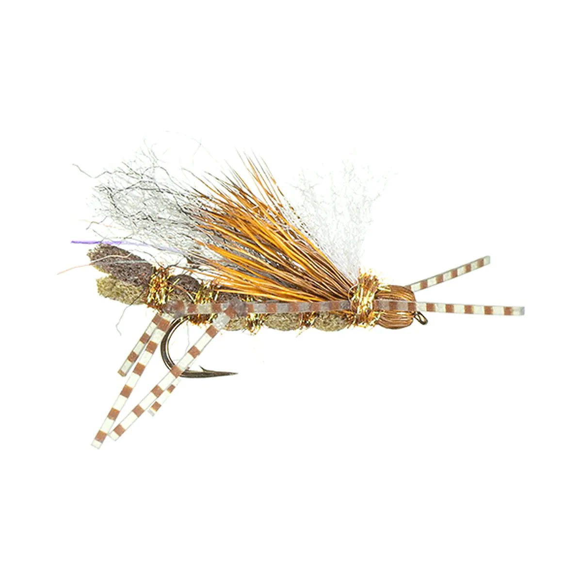 Fliegenfischerköder, Insektenimitation, Angelhaken, braun-beige, gestreifte Beine